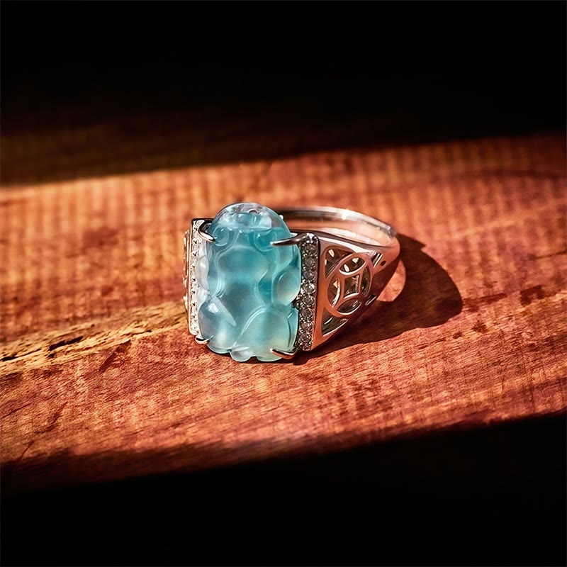 FuAttract Eternal Guardian -  Ice Jade Pixiu Adjustable Sterling Silver Ring - Large Pi Xiu - image 8