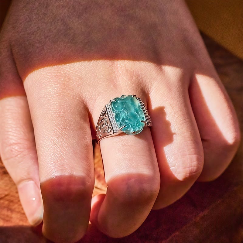 FuAttract Eternal Guardian - Ice Jade Pixiu Adjustable Sterling Silver Ring - image 11