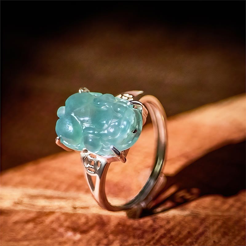 FuAttract Eternal Guardian - Ice Jade Pixiu Adjustable Sterling Silver Ring - image 1