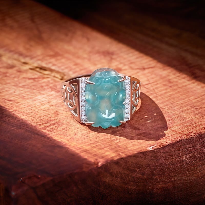 FuAttract Eternal Guardian - Ice Jade Pixiu Adjustable Sterling Silver Ring - image 9