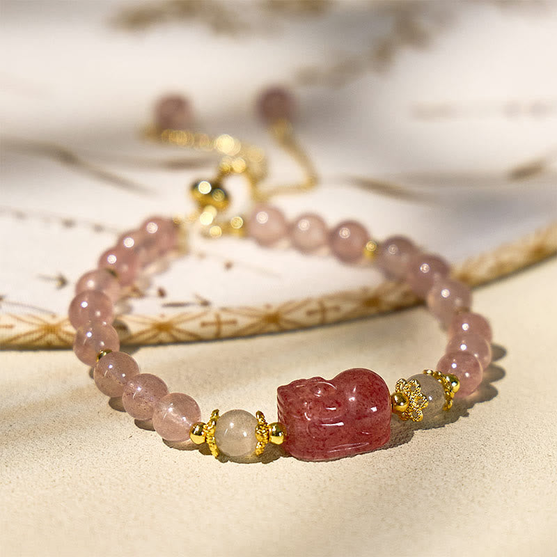 FuAttract Abundance & Healing Crystal Bracelet – Aquamarine, Strawberry Quartz & Pixiu - Strawberry Quartz - image 13