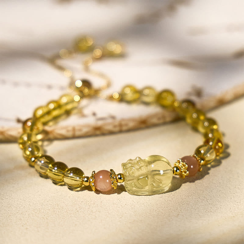 FuAttract Abundance & Healing Crystal Bracelet – Aquamarine, Strawberry Quartz & Pixiu - Citrine - image 0