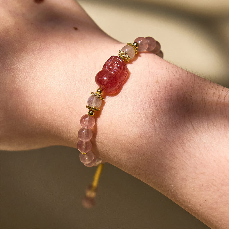 FuAttract Abundance & Healing Crystal Bracelet – Aquamarine, Strawberry Quartz & Pixiu - image 14