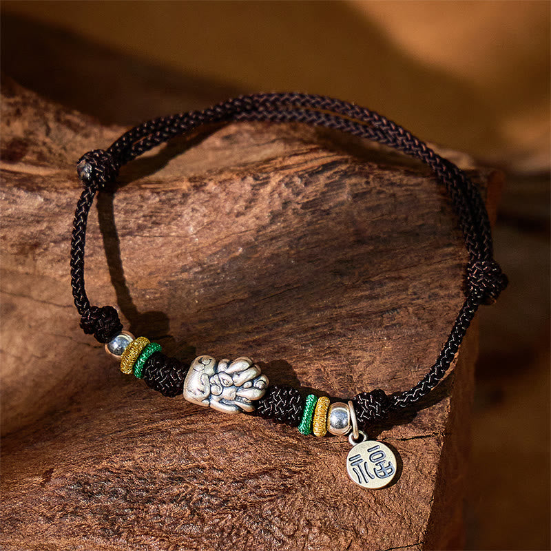FuAttract Prosperity Braid - Hand-Knotted Fu Charm Silver Pixiu String Bracelet - Black - image 10