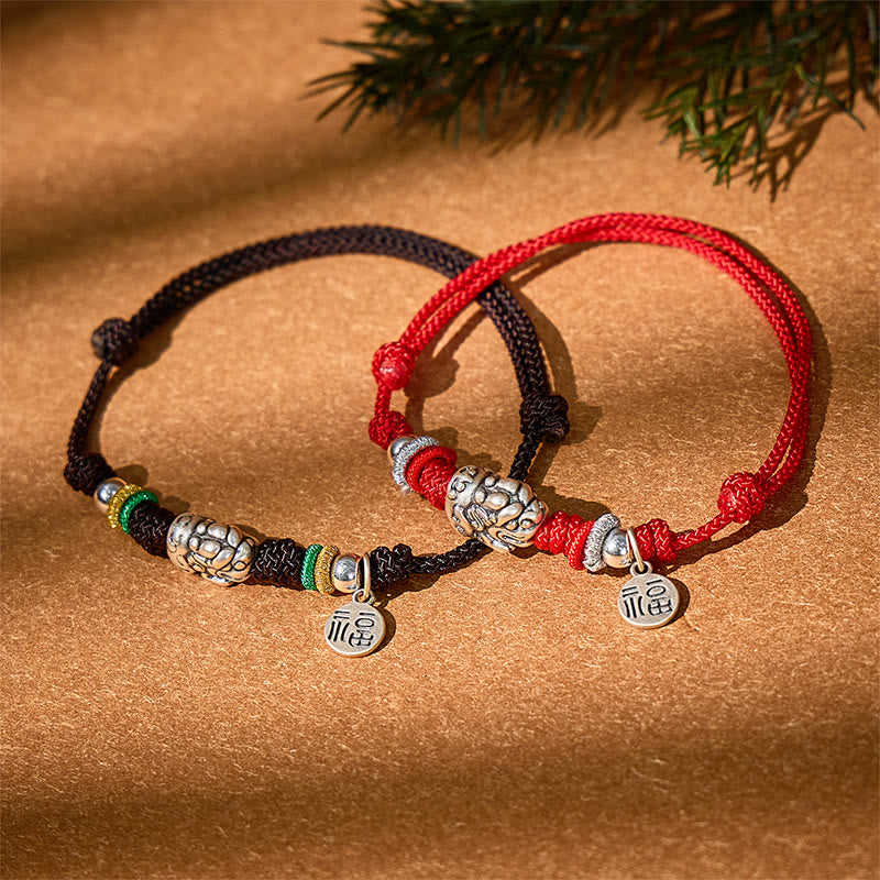 FuAttract Prosperity Braid - Hand-Knotted Fu Charm Silver Pixiu String Bracelet - image 4