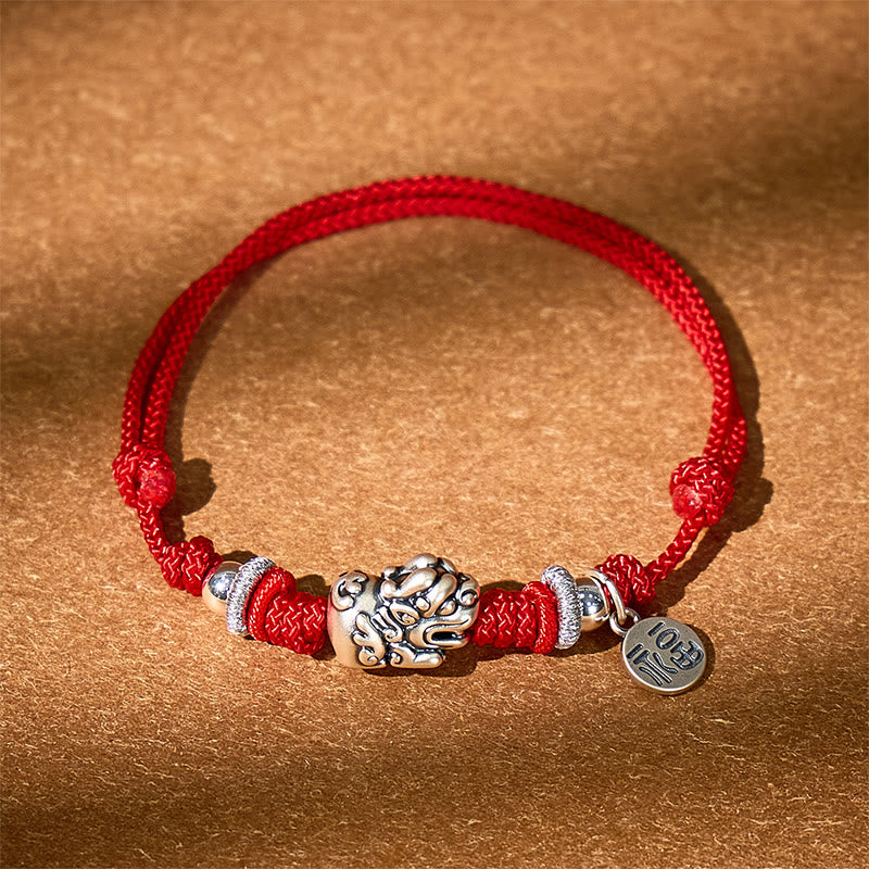 Fuattract Prosperity Braid - Hand-Knotted Fu Charm Silver Pixiu String Bracelet - image 2