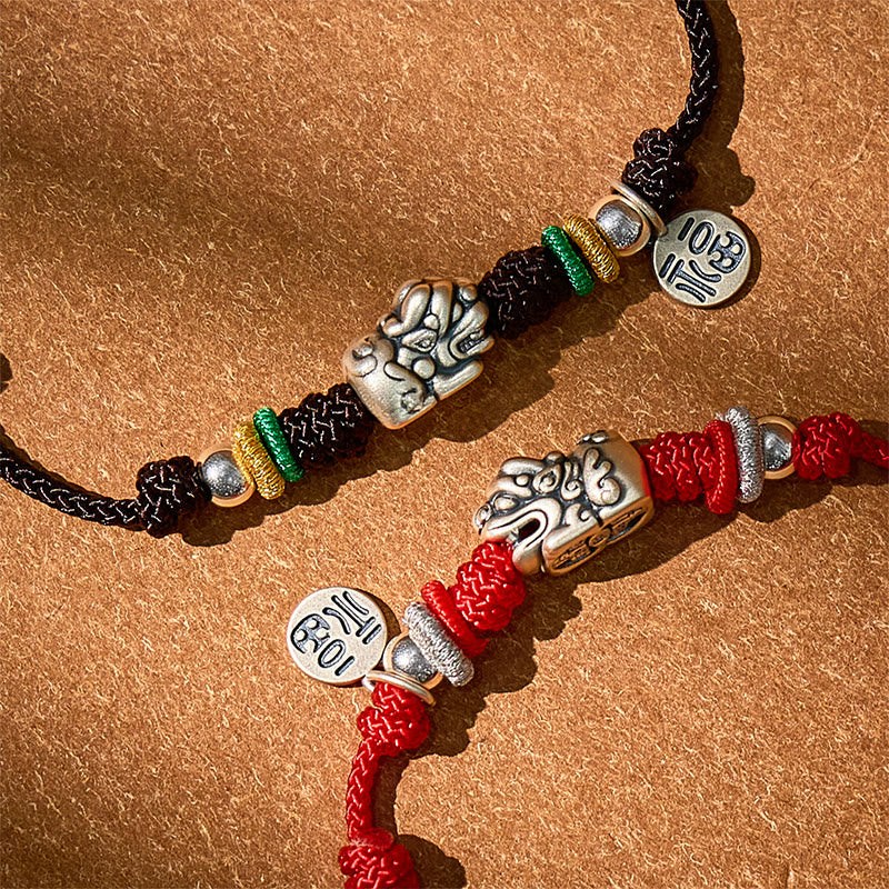 Fuattract Prosperity Braid - Hand-Knotted Fu Charm Silver Pixiu String Bracelet - image 5