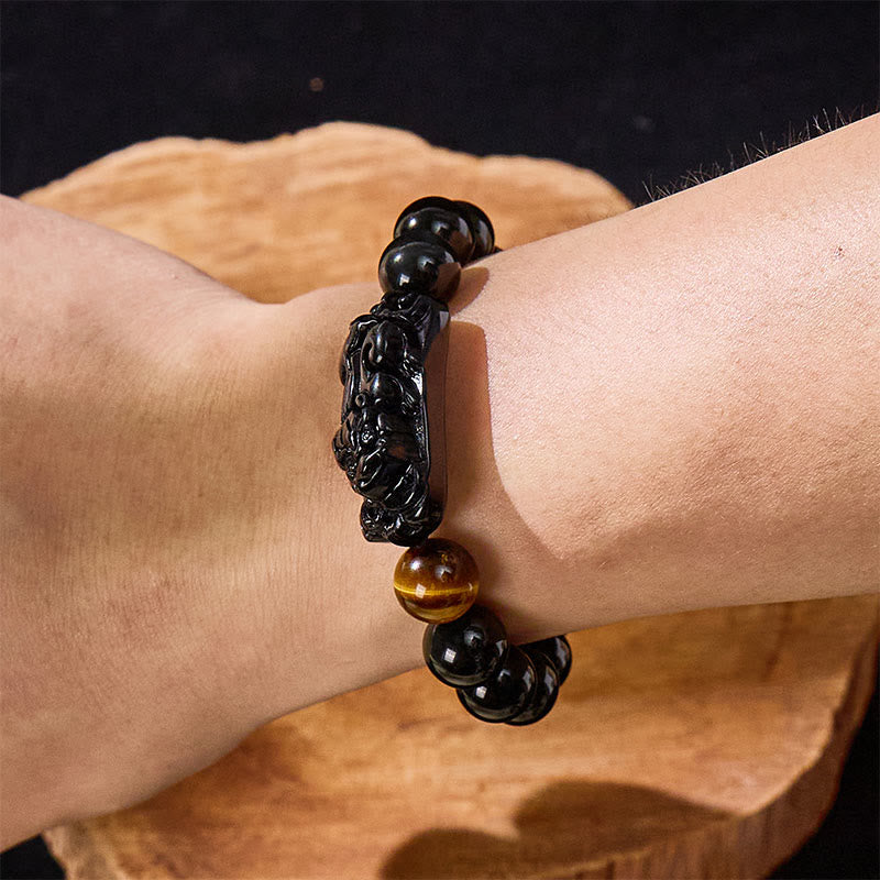 FuAttract Protection & Strength - Tiger Eye & Black Obsidian Pixiu Bracelet - image 3