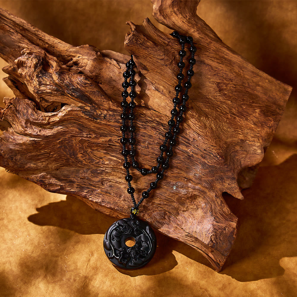 FuAttract Protection & Peace - Obsidian Double Pixiu Peace Pendant Necklace - image 4