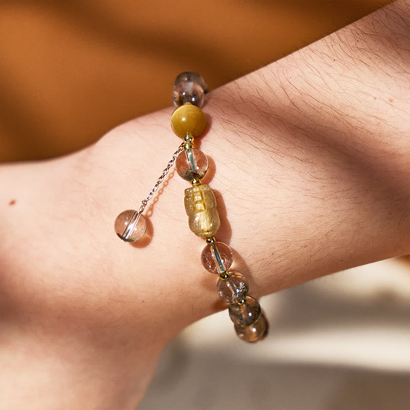 FuAttract Powerhouse of Prosperity - Gold Rutilated Pixiu Green Phantom Energy Bracelet - image 4