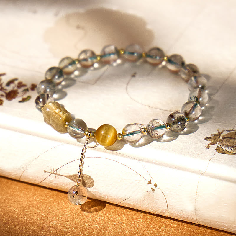 FuAttract Powerhouse of Prosperity - Gold Rutilated Pixiu Green Phantom Energy Bracelet - Green Phantom - image 0