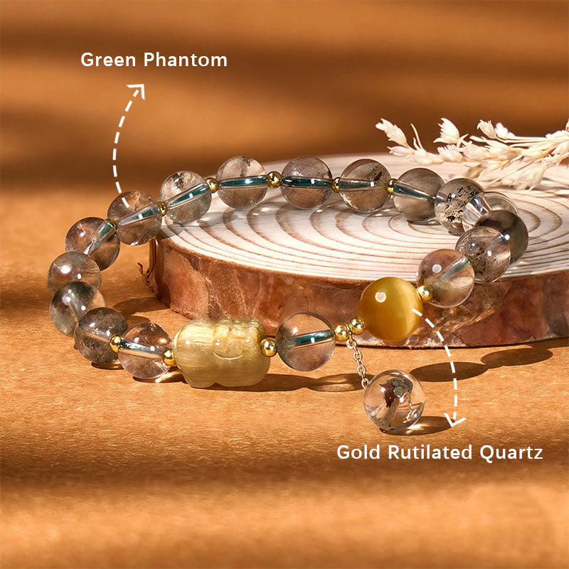 FuAttract Powerhouse of Prosperity - Gold Rutilated Pixiu Green Phantom Energy Bracelet - image 5