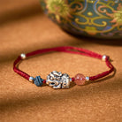 FuAttract Blossom Harmony - Sterling Silver Pixiu Strawberry Quartz Bead Braided Bracelet - Red - image 0