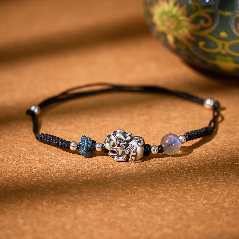 FuAttract Blossom Harmony - Sterling Silver Pixiu Strawberry Quartz Bead Braided Bracelet - Black - image 9