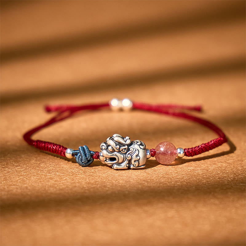 FuAttract Blossom Harmony - Sterling Silver Pixiu Strawberry Quartz Bead Braided Bracelet - image 1