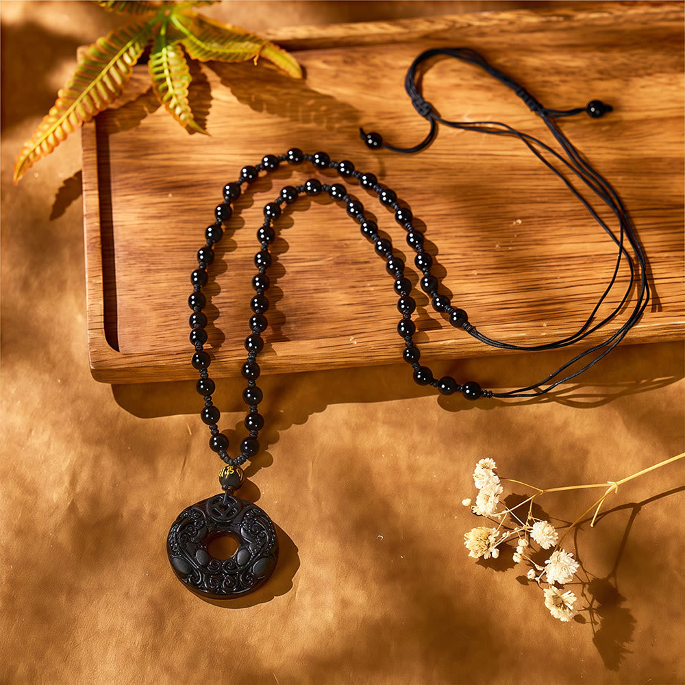 FuAttract Wealth & Protection - Obsidian Double Pixiu Om Mani Padme Hum Bead Necklace - image 4