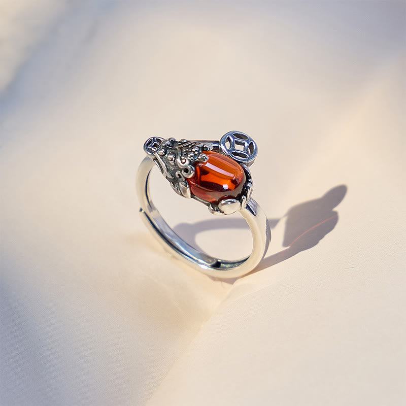 FuAttract Prosperity Coin Catalyst - Adjustable Silver Garnet Pixiu Wealth Ring - image 1