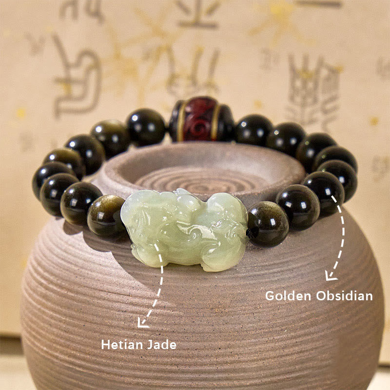 FuAttract Tranquil Wisdom - Handcrafted Jade Pixiu Golden Obsidian Bracelet - image 5