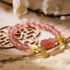 FuAttract Love & Abundance Energy - Strawberry Quartz Citrine FU Character Pixiu Bracelet - image 1