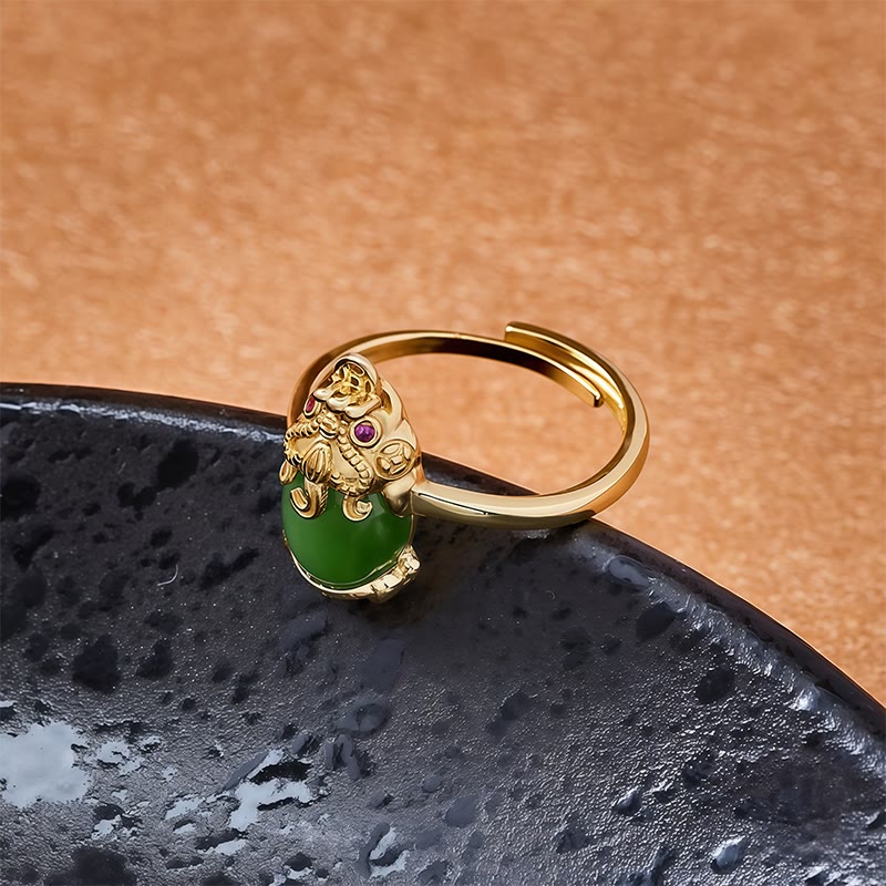 FuAttract Harmony's Embrace - Adjustable Gold-Plated Hetian Jade Pixiu Ring - image 2