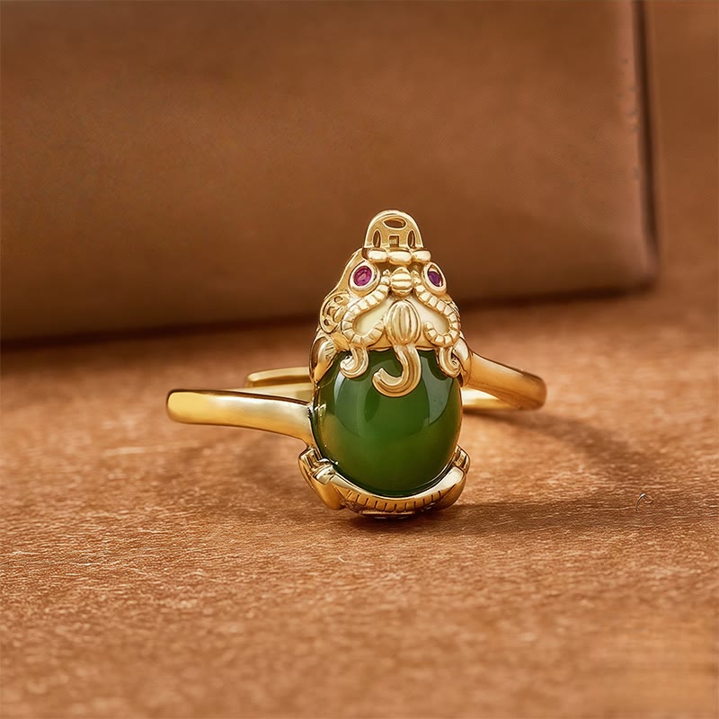 FuAttract Harmony's Embrace - Adjustable Gold-Plated Hetian Jade Pixiu Ring - image 1