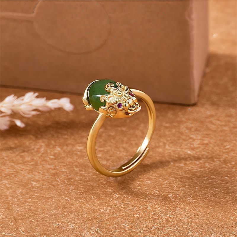 FuAttract Harmony's Embrace - Adjustable Gold-Plated Hetian Jade Pixiu Ring - Hetian Jade - image 0