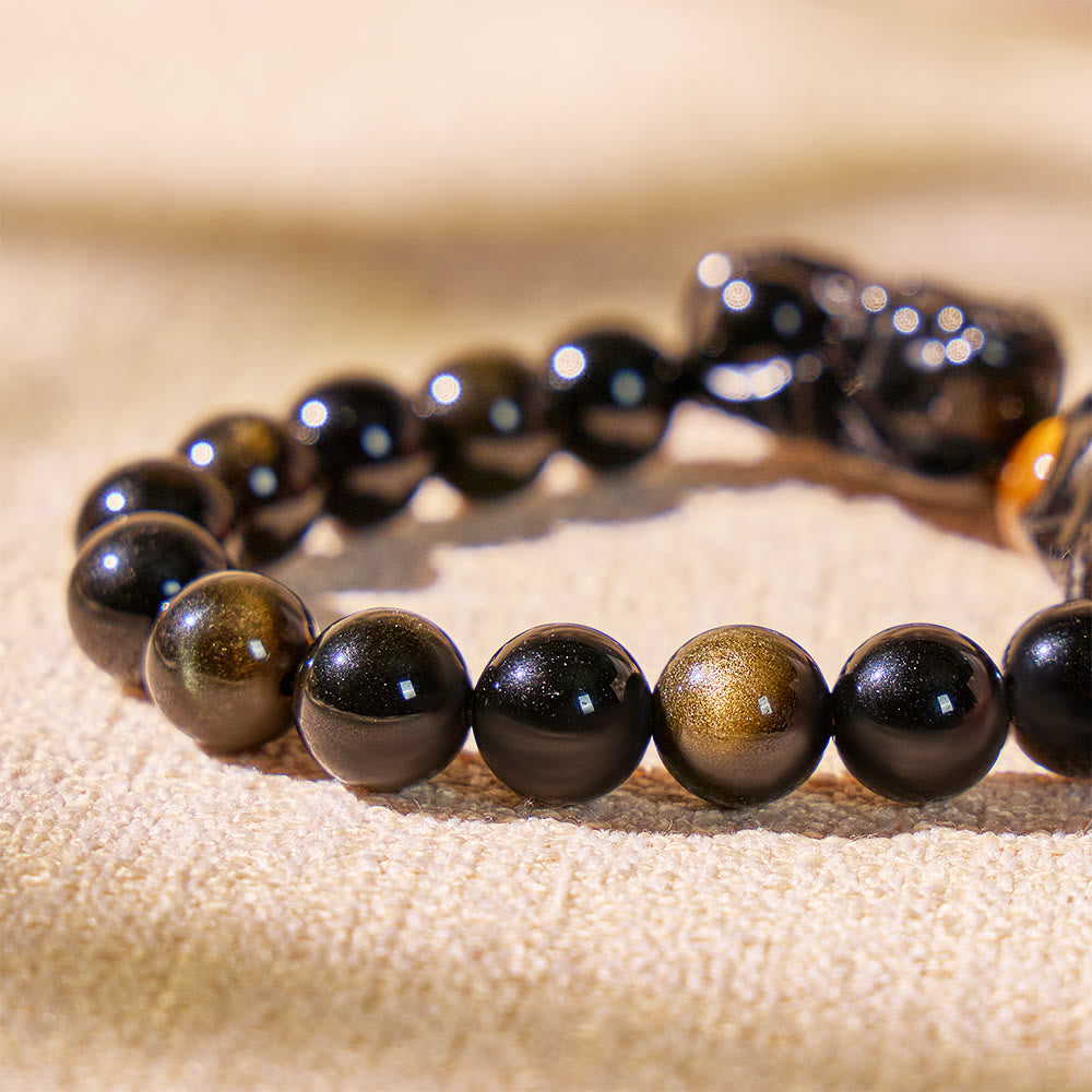 FuAttract Wealth Warden – Natural Golden Sheen Obsidian & Tiger Eye Double Pixiu Bracelet - image 4