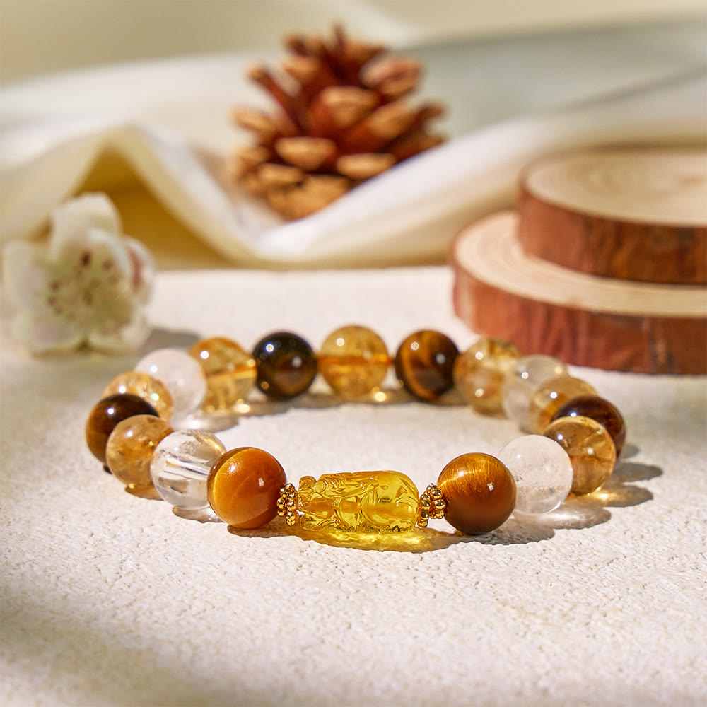 FuAttract Fortune Guardian - Natural Tiger's Eye Citrine Beaded Pixiu Bracelet - image 2