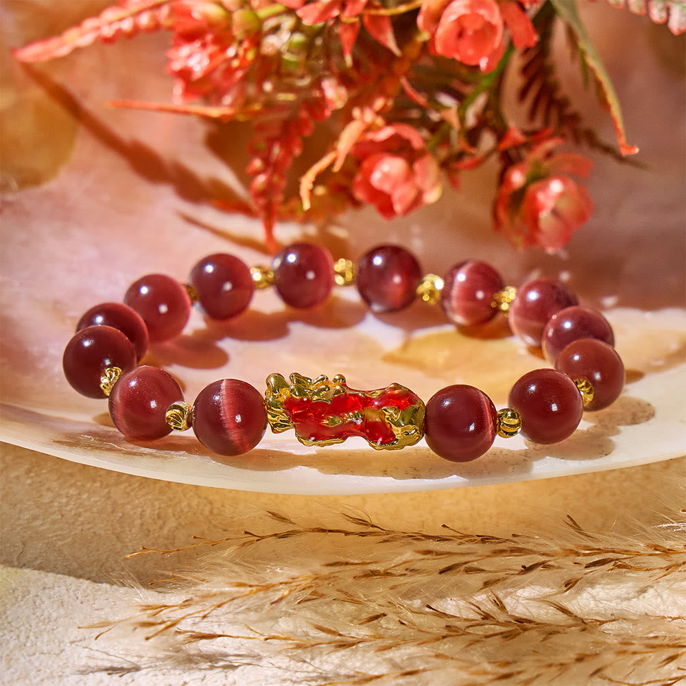 FuAttract Purple Mystic - Cat's Eye Thermochromic Pixiu Bracelet - Red - image 0