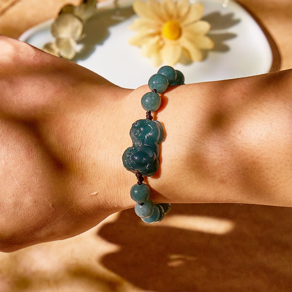 FuAttract Ocean Whisper - Natural Ice Jade Pixiu Handwoven Bracelet - image 5