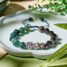 FuAttract Fortune Keeper - Faceted Silver Obsidian & Moss Agate Handwoven Cord Bracelet - Silver Sheen Obsidian+Moss Agate - image 0