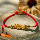 FuAttract Destiny Braider - Silver Pixiu Adjustable Handwoven Red String Bracelet - Gold - Red - image 0