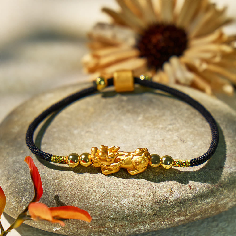 FuAttract Destiny Braider - Silver Pixiu Adjustable Handwoven Red String Bracelet - Gold - Black - image 12