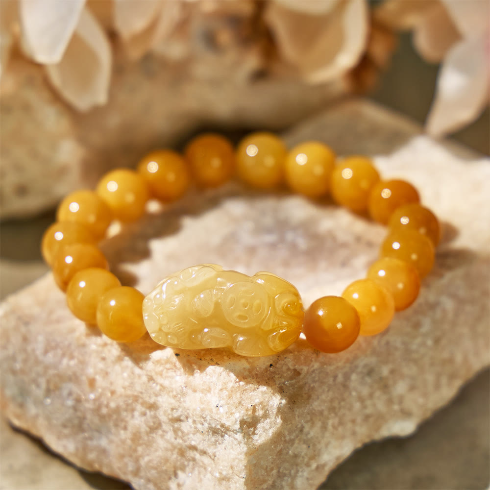 FuAttract Prosperity Flow - Golden Silk Jade Pixiu Bracelet - 10mm - image 0