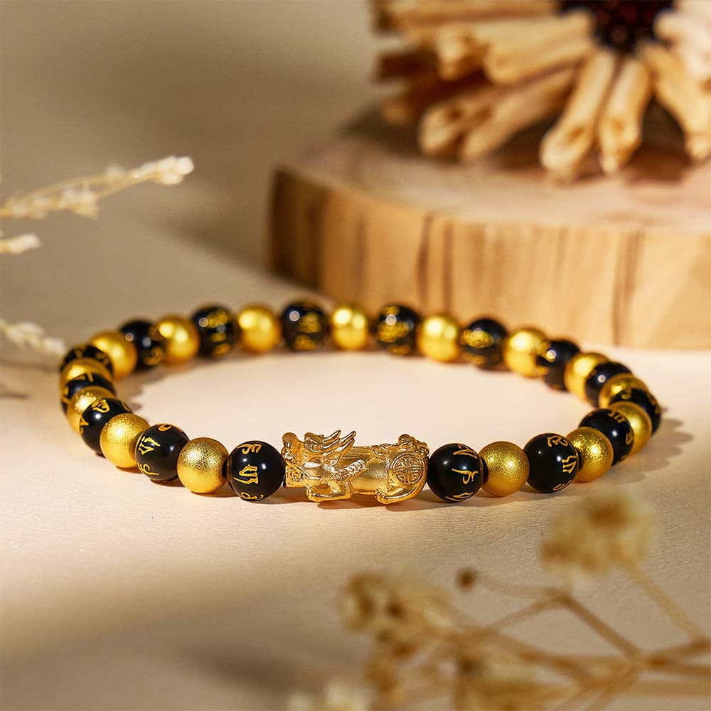 FuAttract Golden Manifestation – Black and Gold Feng Shui Beads Pixiu Bracelet - image 1