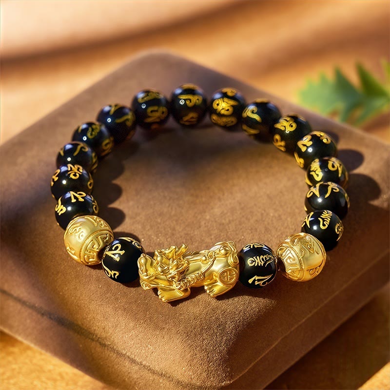 FuAttract Abundance & Protection – Black Onyx Om Mani Padme Hum Beads Pixiu Bracelet - image 1