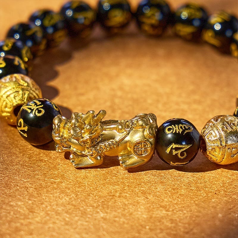 FuAttract Abundance & Protection – Black Onyx Om Mani Padme Hum Beads Pixiu Bracelet - image 2