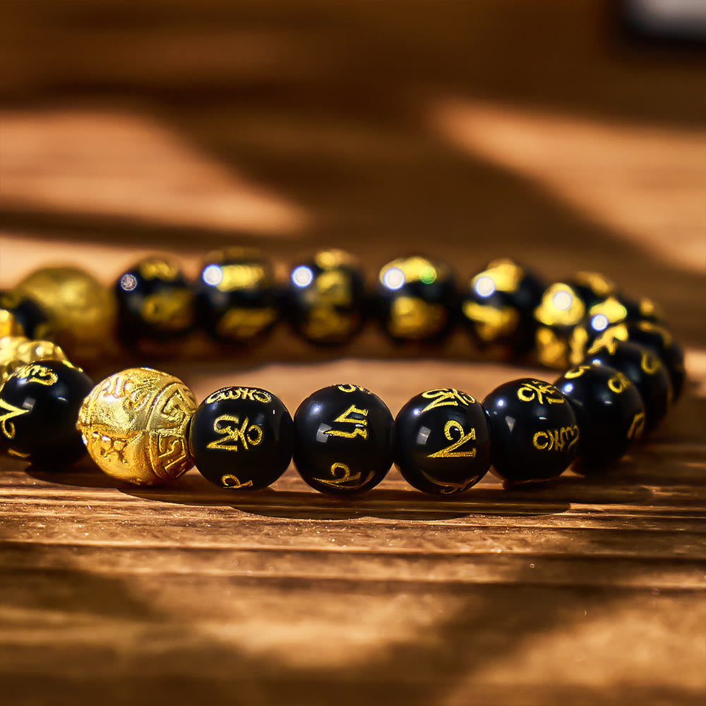 FuAttract Abundance & Protection – Black Onyx Om Mani Padme Hum Beads Pixiu Bracelet - image 6