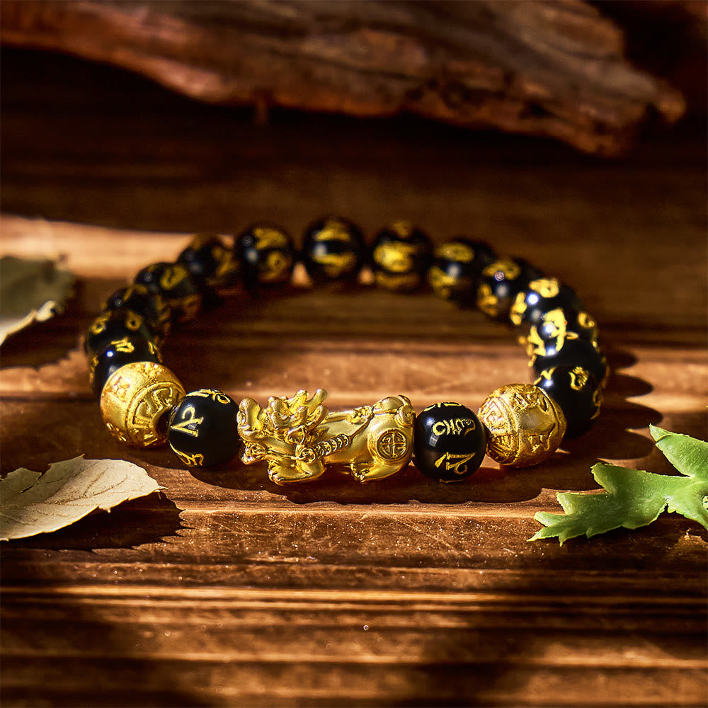 FuAttract Abundance & Protection – Black Onyx Om Mani Padme Hum Beads Pixiu Bracelet - 12mm - image 11