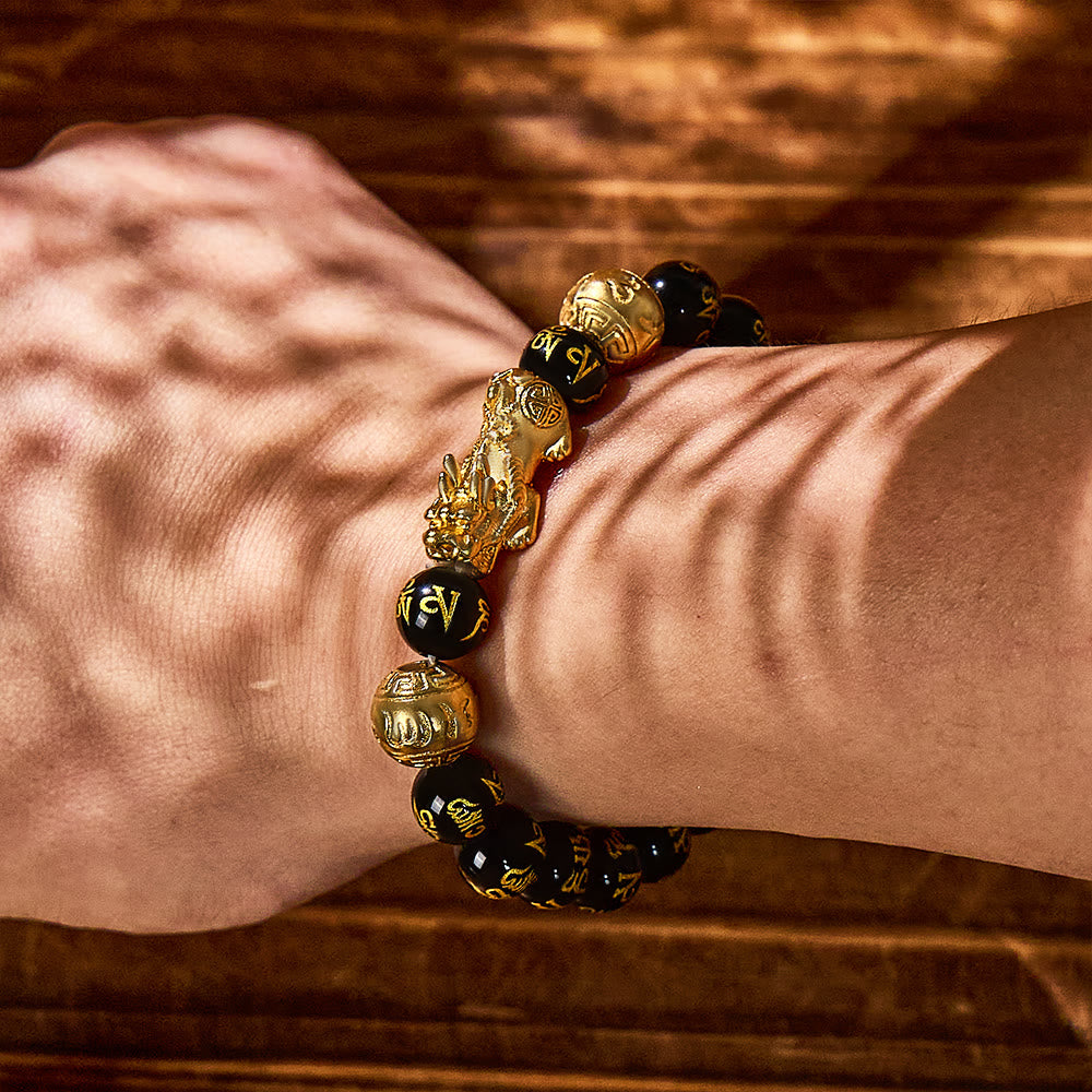FuAttract Abundance & Protection – Black Onyx Om Mani Padme Hum Beads Pixiu Bracelet - image 3