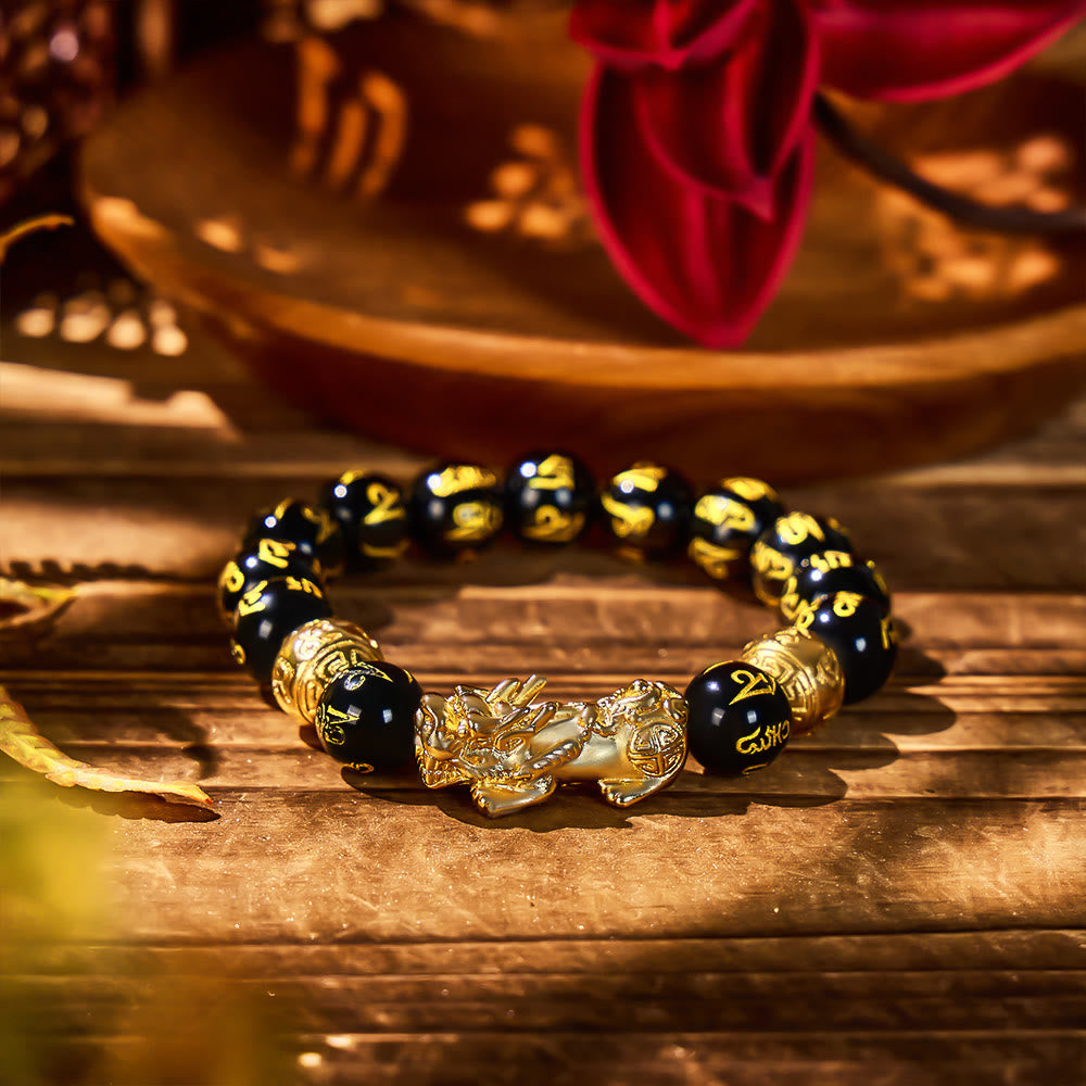 FuAttract Abundance & Protection – Black Onyx Om Mani Padme Hum Beads Pixiu Bracelet - 12mm - image 12