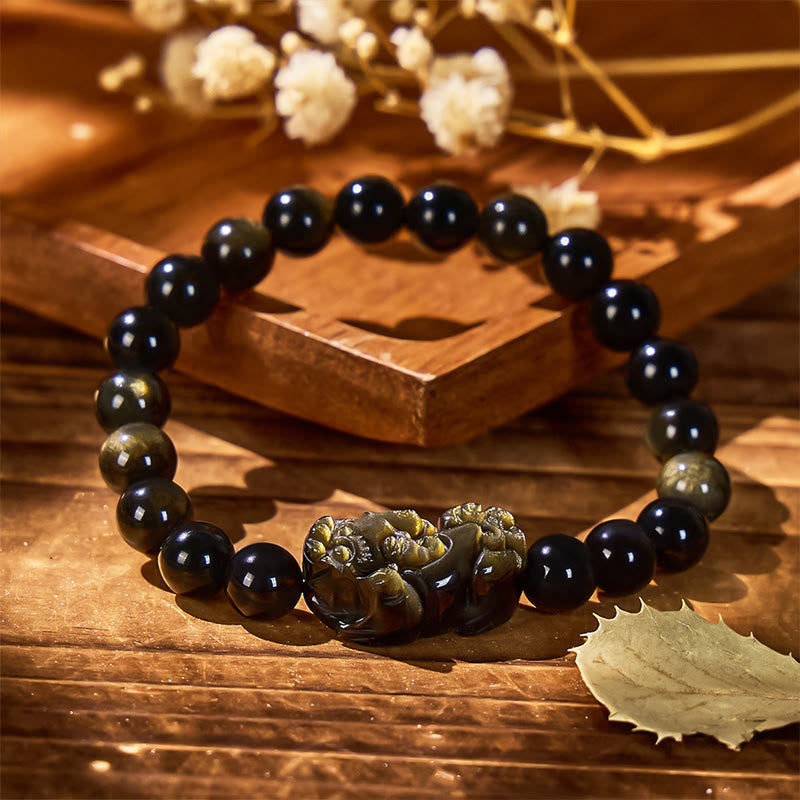 FuAttract Golden Aura Accelerator - Premium Gold Sheen Obsidian Pixiu Bracelet - 8mm - image 0