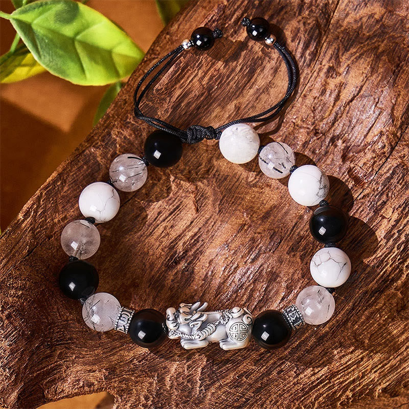 FuAttract Double Happiness - Silver Pixiu Natural Obsidian Bracelet Set - image 14
