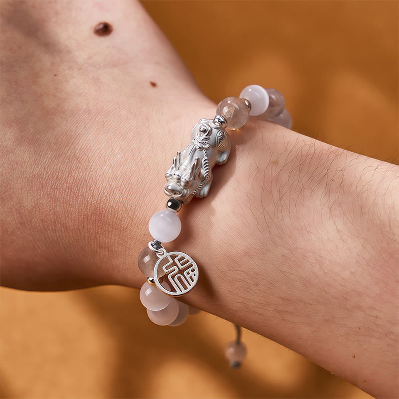 FuAttract Double Happiness - Silver Pixiu Natural Obsidian Bracelet Set - image 8