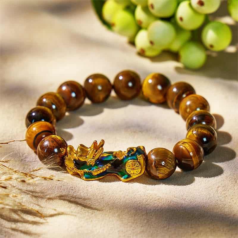 FuAttract Fortune Defender- Handcrafted Tiger's Eye Bracelet with Thermo-Active Pixiu - 12mm - image 0