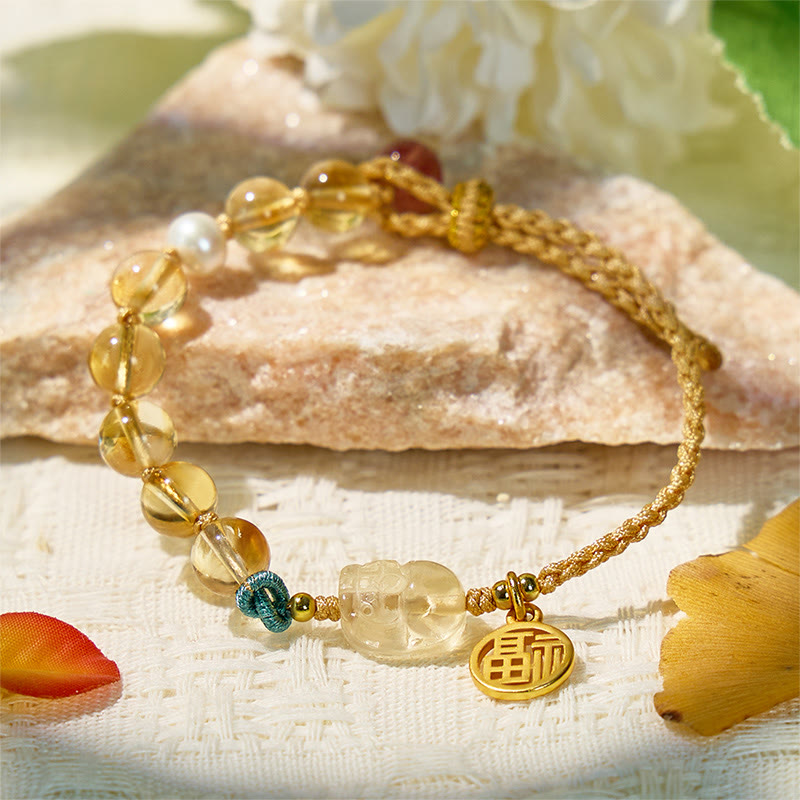 FuAttract Everyday Blessing- Citrine Pixiu Beaded Bracelet with Fu Charm - 0.31"/8mm - image 0