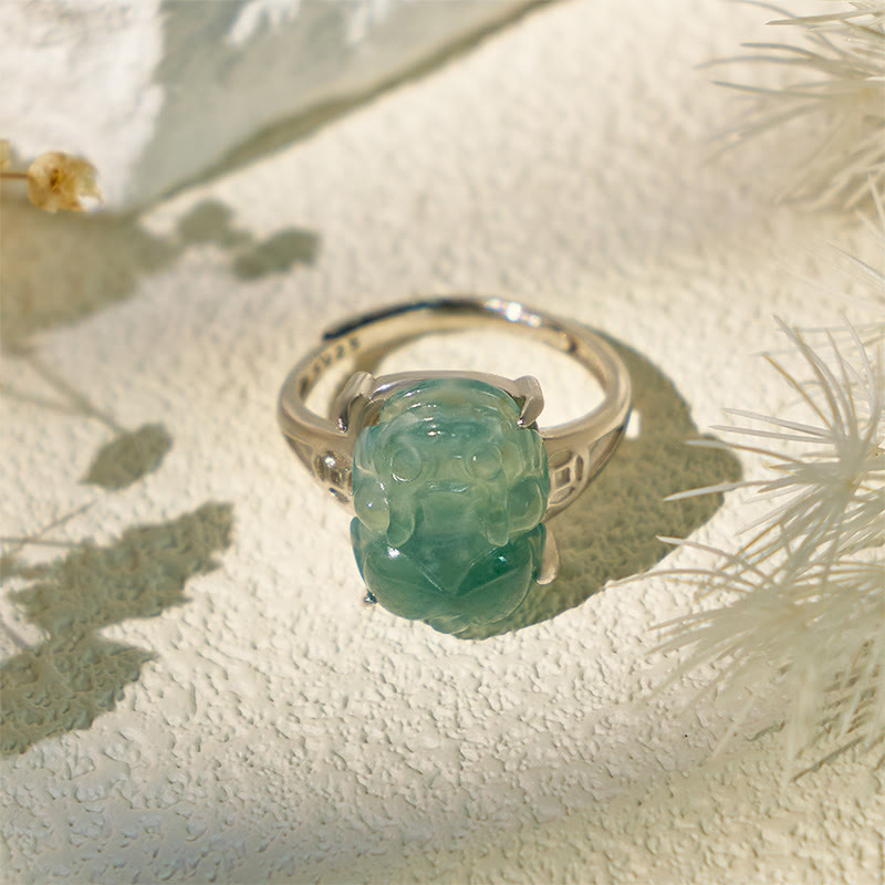 FuAttract Eternal Guardian - Ice Jade Pixiu Adjustable Sterling Silver Ring - image 2