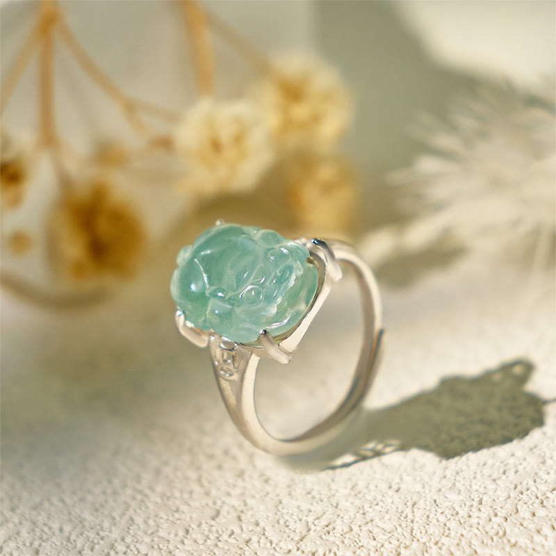 FuAttract Eternal Guardian - Ice Jade Pixiu Adjustable Sterling Silver Ring - Classic Pi Xiu - image 0