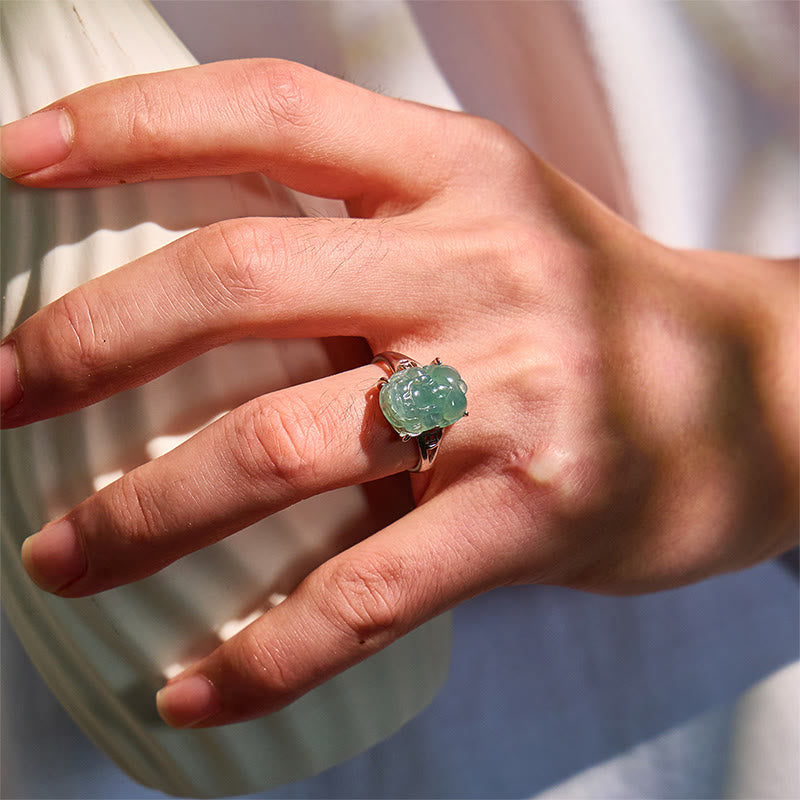 FuAttract Eternal Guardian - Ice Jade Pixiu Adjustable Sterling Silver Ring - image 3