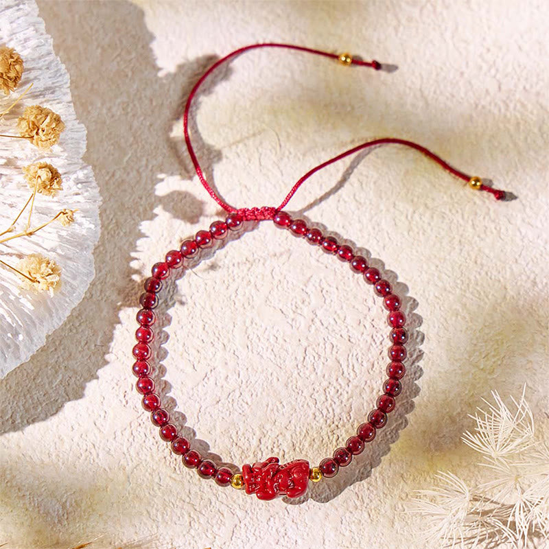 FuAttract Wealth Weaver - Natural Garnet Cinnabar Pixiu Hand-Knotted Bracelet - image 1